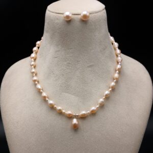 Real Pearl Necklace Pendent Pink Set