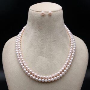 Double Layer Pearl Necklace Set Baby Pink