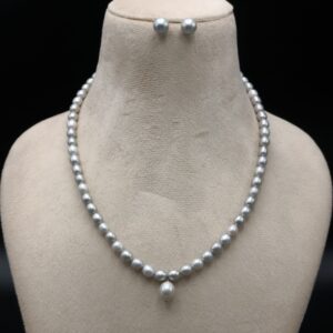 Beautiful Freshwater Pearl Necklace Oval shape (Gray Color)