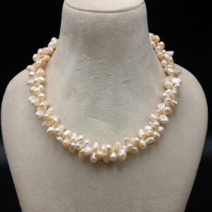 Unique Gajra Freshwater Pearl Necklace Tumble shape Cream Color