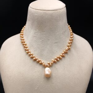 Real Gajra Pearl  Necklace with Baroque Pendent Drop shape Brown Color