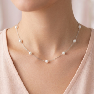 Elegant Silver Freshwater Pearl Chain Necklace