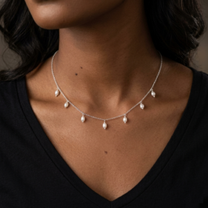Elegant 925 Sterling Silver Hanging Pearl Chain Necklace