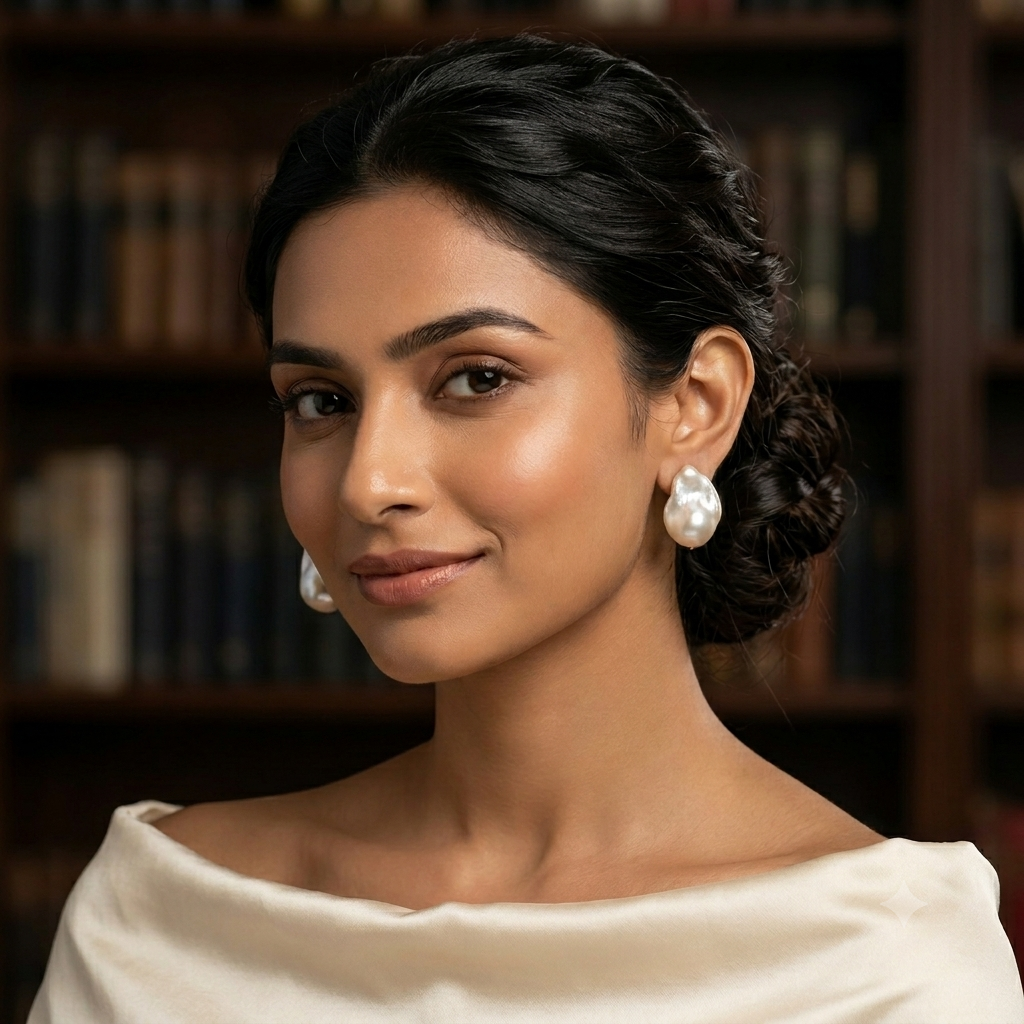 Elegant White Baroque Pearl Stud Earrings Set