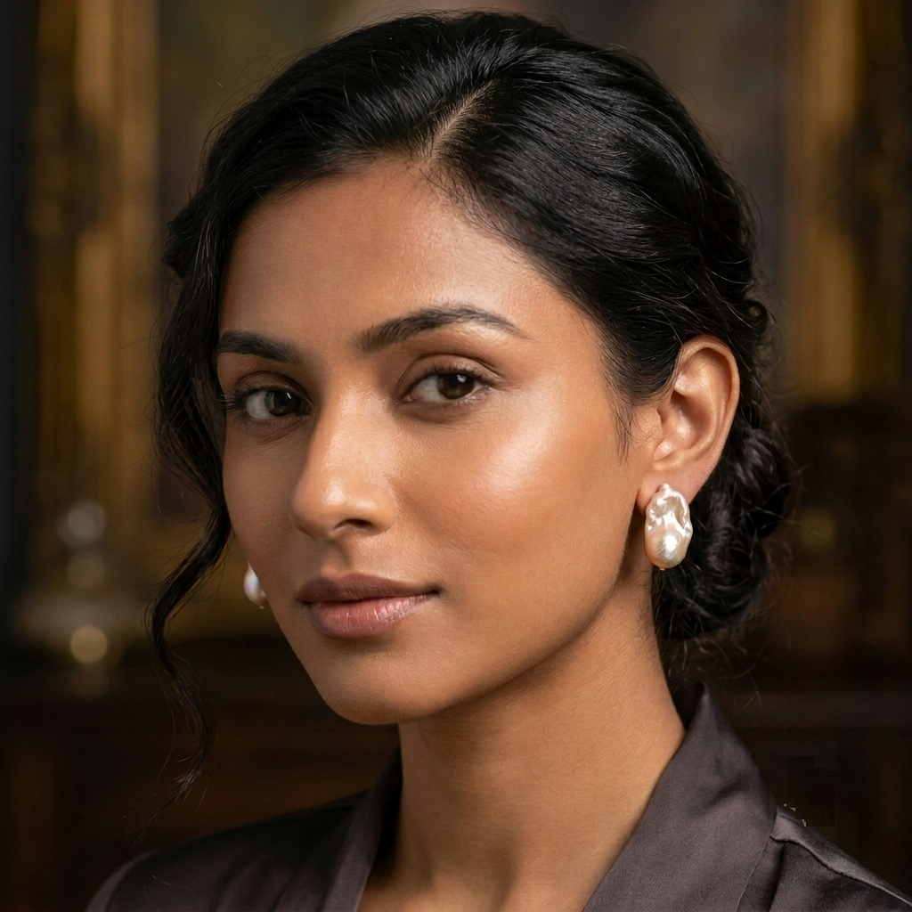Baroque Pearl Earrings Studs - Image 2