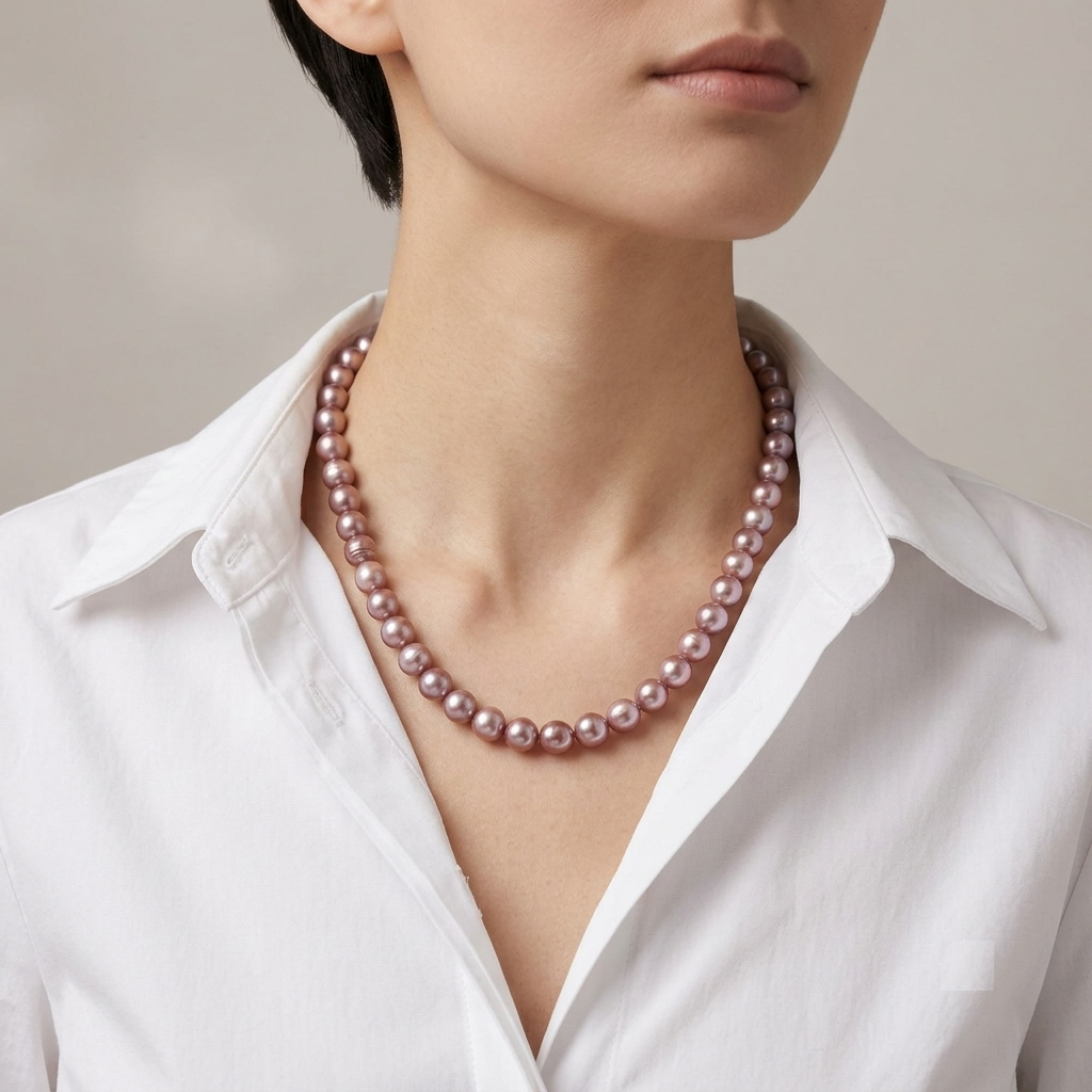 Natural Dark Lavender Color Pearl Necklace - Image 2