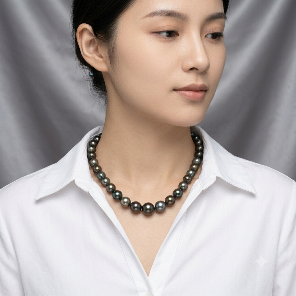Natural Black Tahitian Pearl Necklace
