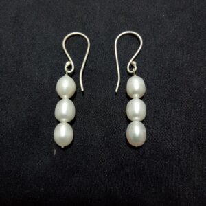 Sterling Silver Freshwater Round Pearls Dangle Earrings