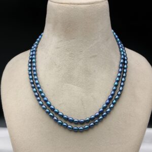 Freshwater 2 Layer Rice Pearl Necklace Peacock Blue