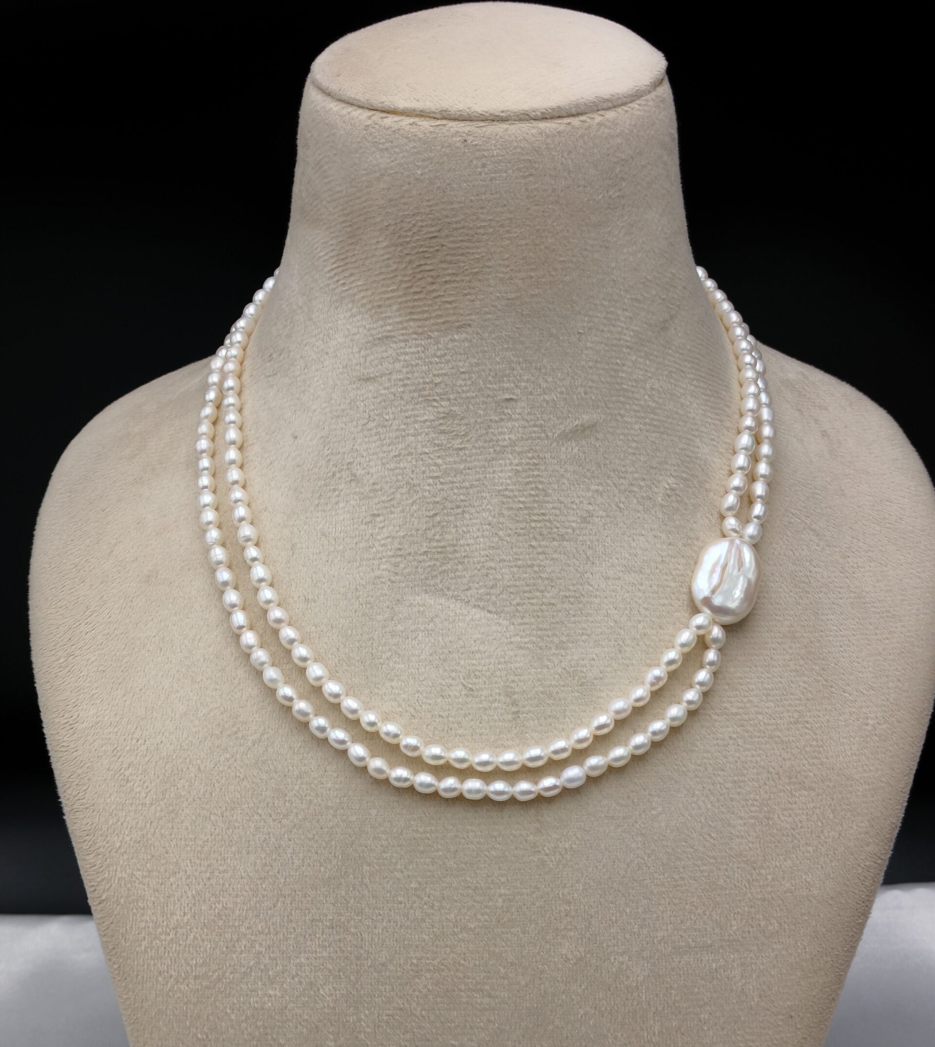 Stylish 2 Layer White Freshwater Pearl Necklace