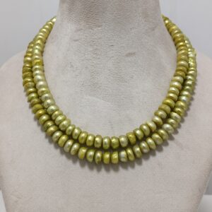 2 Layer Flat Pearl Necklace Green Color