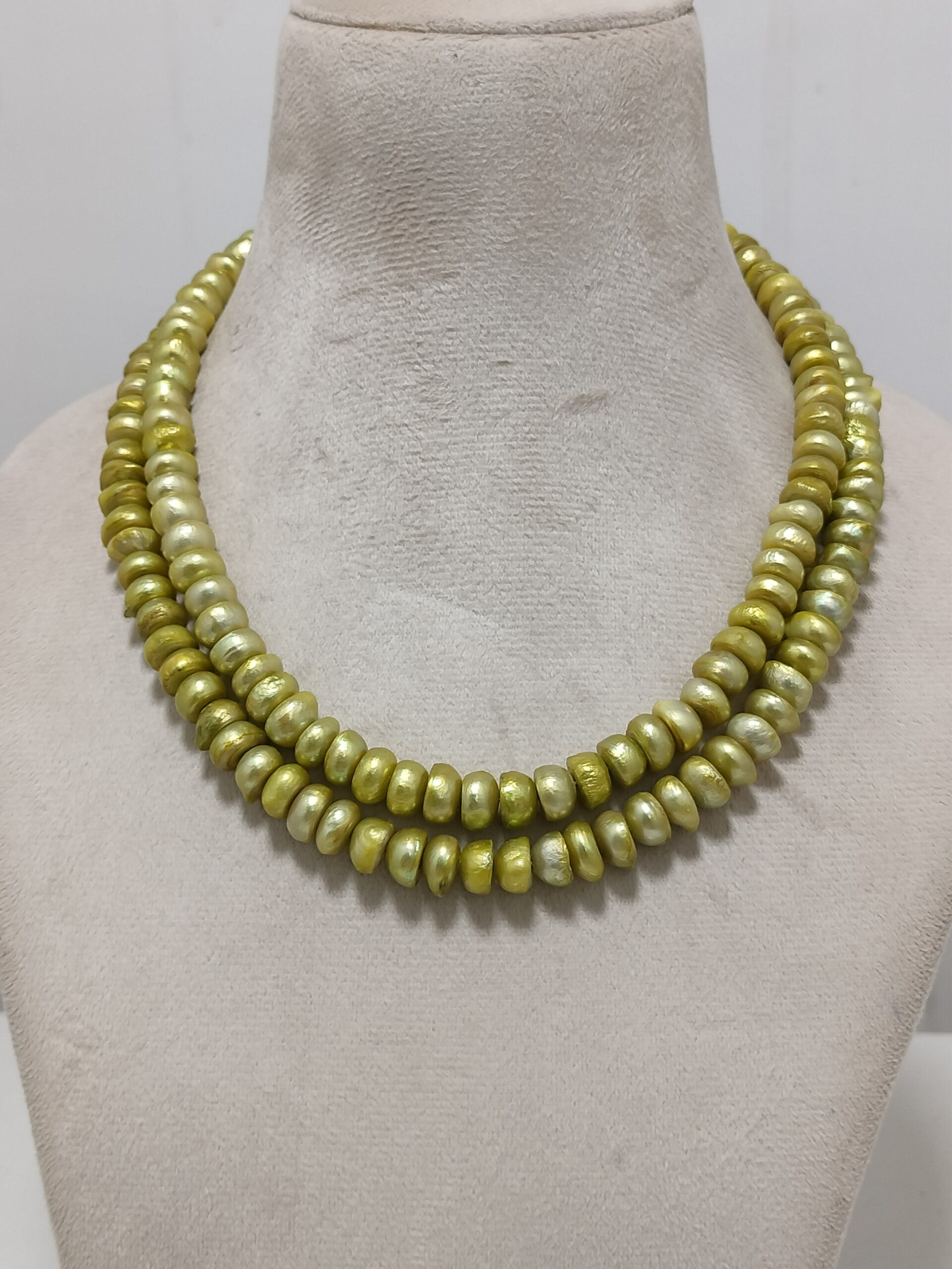 2 Layer Flat Pearl Necklace Green Color