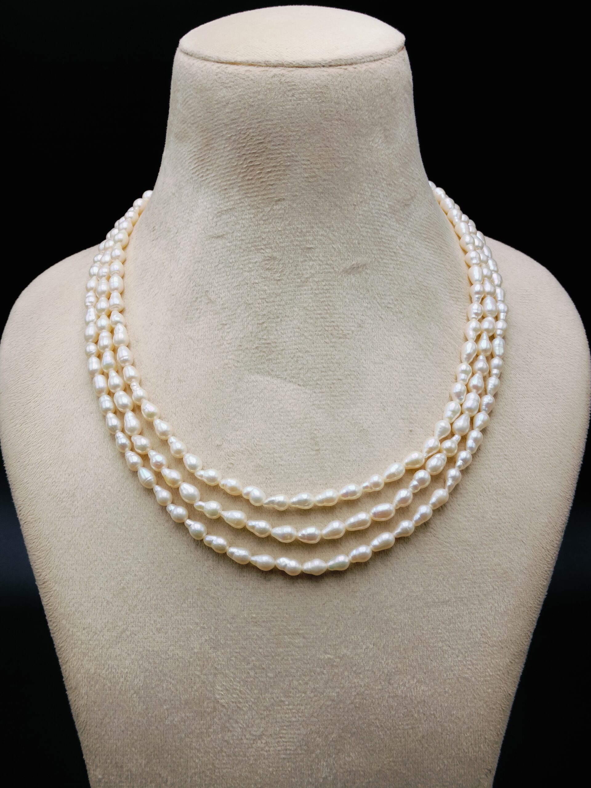 Small Baroque 3 Layer Freshwater Pearl Necklace - Image 2