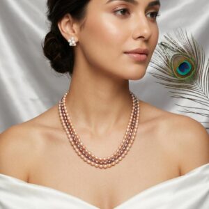 Beautiful 3 Layer Rice Pearl Necklace