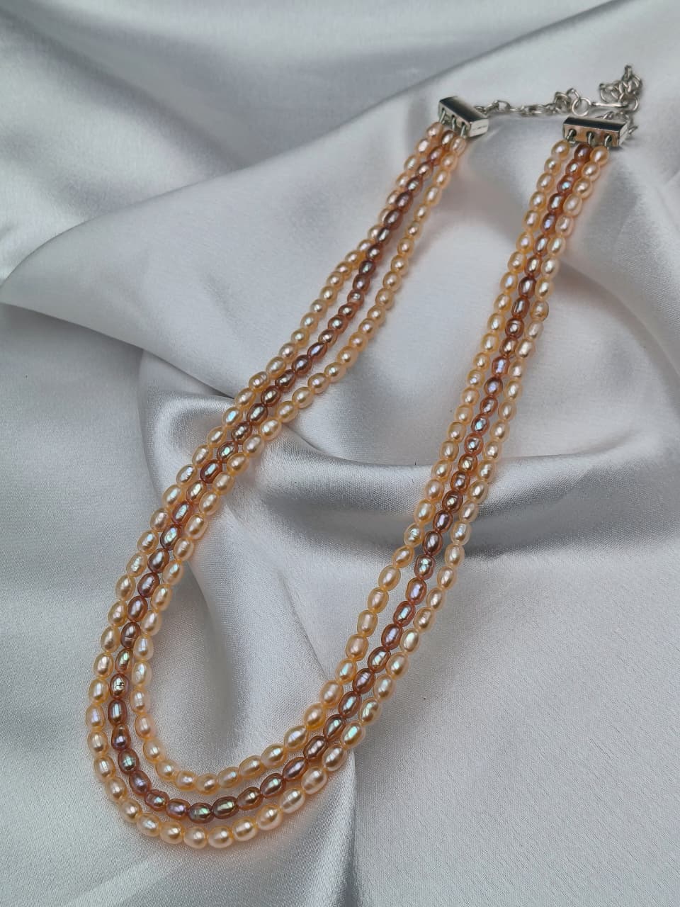 Beautiful 3 Layer Rice Pearl Necklace - Image 2