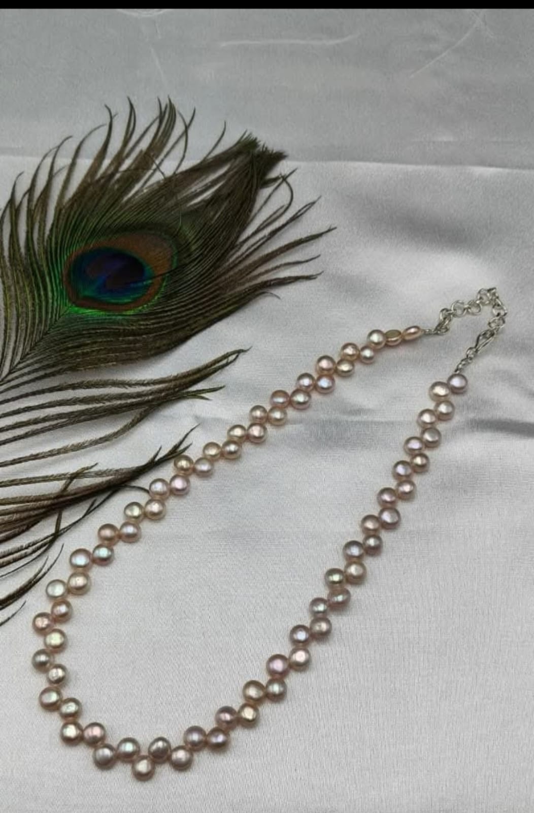 Beautiful Lavender Button Pearl Necklace - Image 2