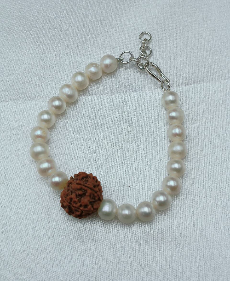 Original Freshwater Pearl & Rudraksha Bracelet For Unisex