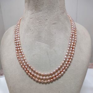 Beautiful Pink 3 Layer Rice Pearl Necklace