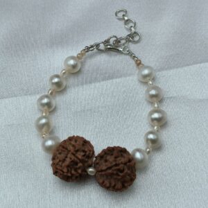 Natural Freshwater Pearl & Rudraksha Bracelet With Hock