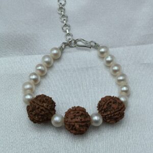 Real Freshwater Pearl & Rudraksha Bracelet