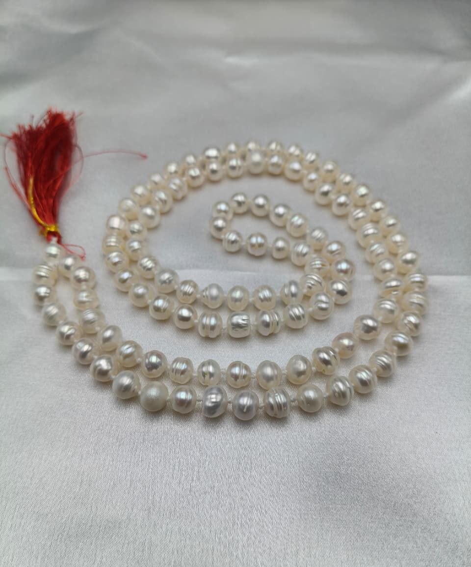 Pearl/Moti Jaap Mala 108 Beads Natural & Authentic Fresh Water Pearls