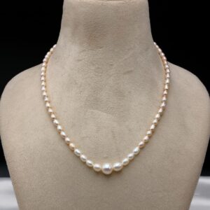 Natural Freshwater Oval Shaped Pearl Graduation Necklace