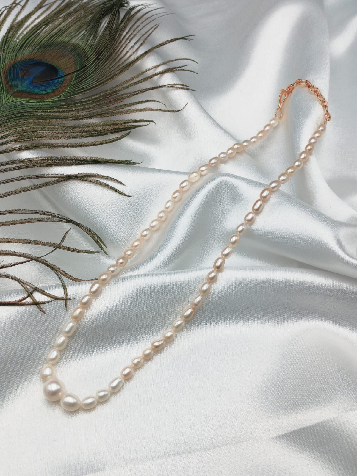 Natural Freshwater Oval Shaped Pearl Graduation Necklace - Image 2