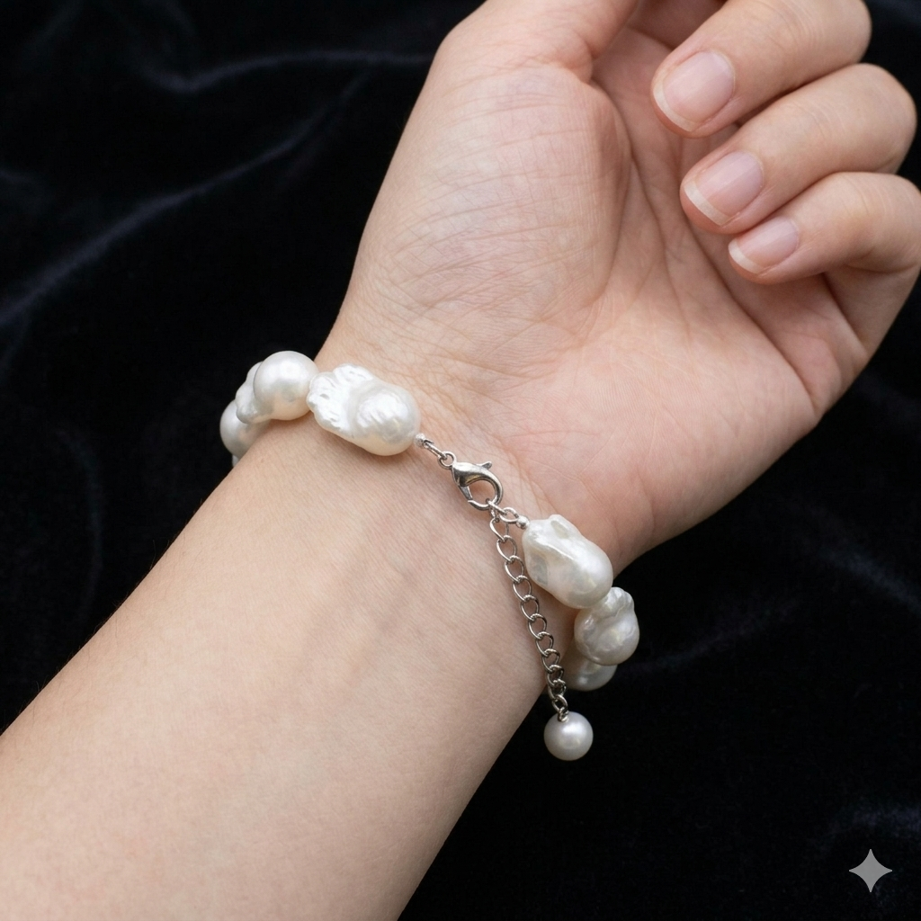 White Freshwater Baroque Pearl Bracelet - Image 2