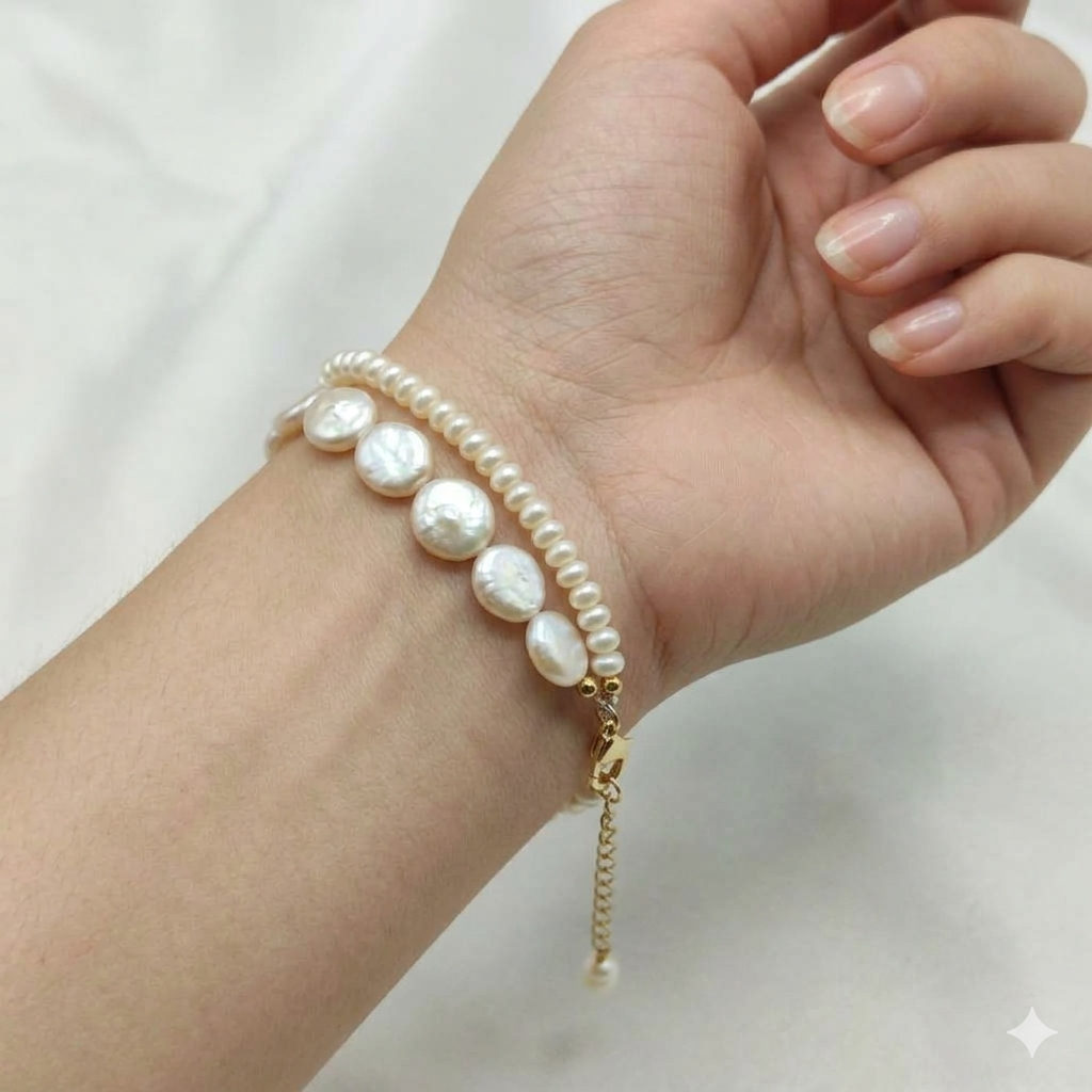 Elegant Coin/Flat Pearl Bracelet